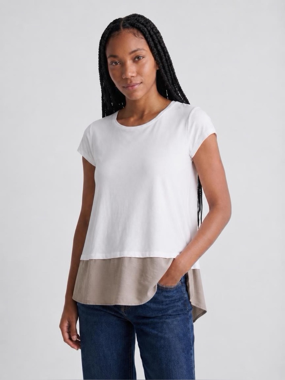 Anthropologie Dolan Two-Tone White and Taupe Layered Women’s Top XS